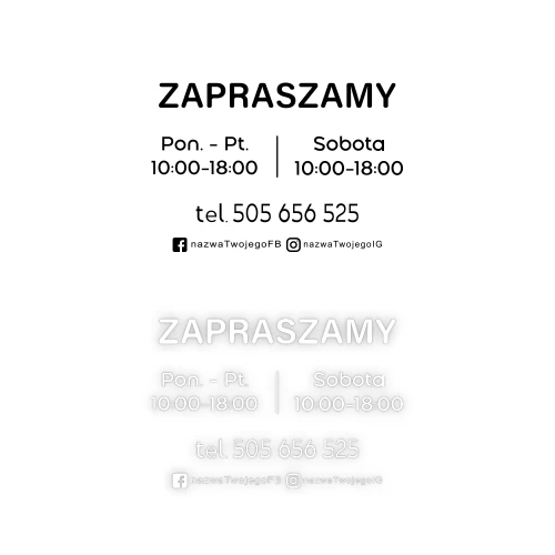 NAKLEJKA NA DRZWI, Godziny Otwarcia + Twój tekst - KOLOR