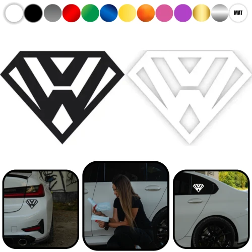 DIAMENT "SUPER VW" - Naklejka na samochód na auto KOLOR   