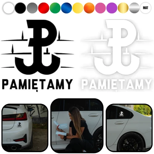PAMIĘTAMY - Naklejka na samochód na auto KOLOR  