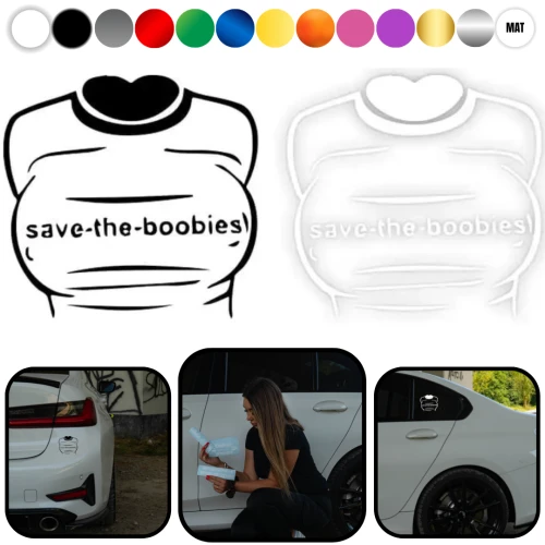SAVE THE BOOBIES - Naklejka na samochód na auto KOLOR   