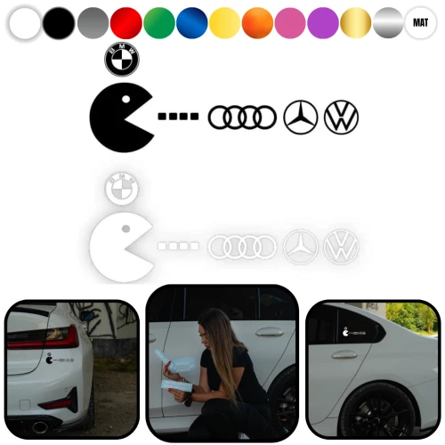 Naklejka PACKMAN |Audi-Mercedes-VW| na samochód na auto KOLOR