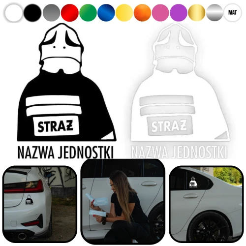  Naklejka STRAŻ + Nazwa Jednostki na samochód na auto KOLOR