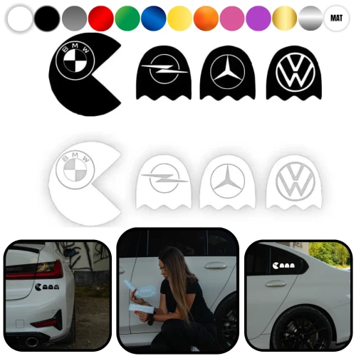 Naklejka PACKMAN BMW |Opel-Mercedes-VW| - Naklejka na samochód na auto KOLOR