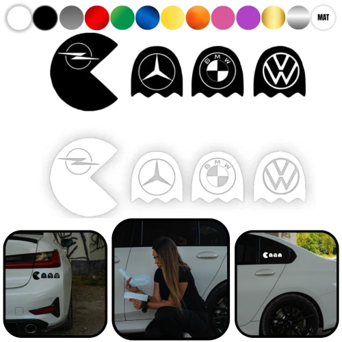 Naklejka PACKMAN OPEL |Mercedes-BMW-VW|- Naklejka na samochód na auto KOLOR