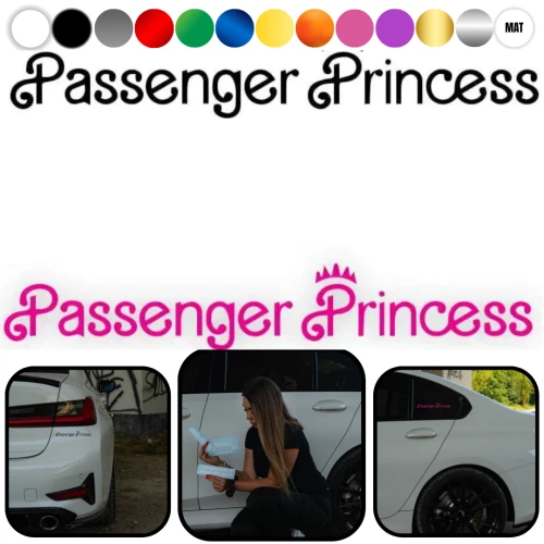 PASSENGER PRINCESS - Naklejka na samochód na auto KOLOR