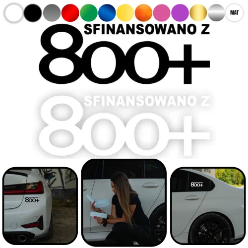 SFINANSOWANO z 800+  - Naklejka na samochód na auto KOLOR