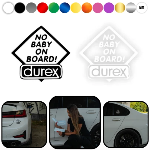 NO BABY ON BOARD - Naklejka na samochód na auto KOLOR