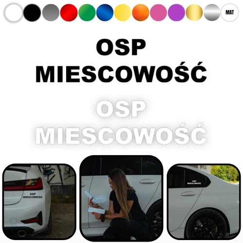 Naklejka OSP MIEJSCOWOŚĆ na samochód na auto KOLOR