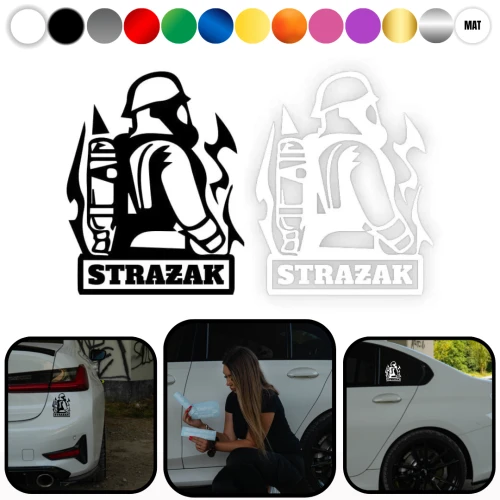  Naklejka Straż STRAŻAK W04 na samochód na auto KOLOR