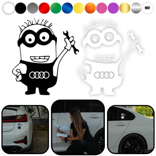 MINIONEK AUDI - Naklejka na samochód na auto KOLOR  