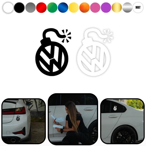Naklejka BOMBA VW na samochód na auto KOLOR