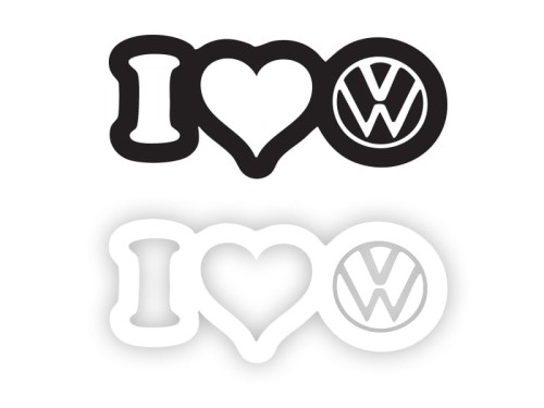 I LOVE VW Logo - Naklejka na samochód na auto KOLOR