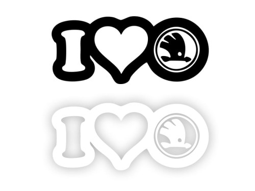 I LOVE SKODA Logo - Naklejka na samochód na auto KOLOR