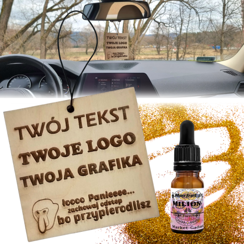 Zestaw Zawieszka zapachowa Twój Tekst | Logo + perfumy Milion - Najlepszy Prezent