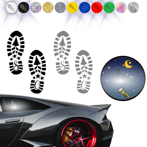 Naklejka ŚLADY BUTÓW na samochód na auto - ODBLASKOWA