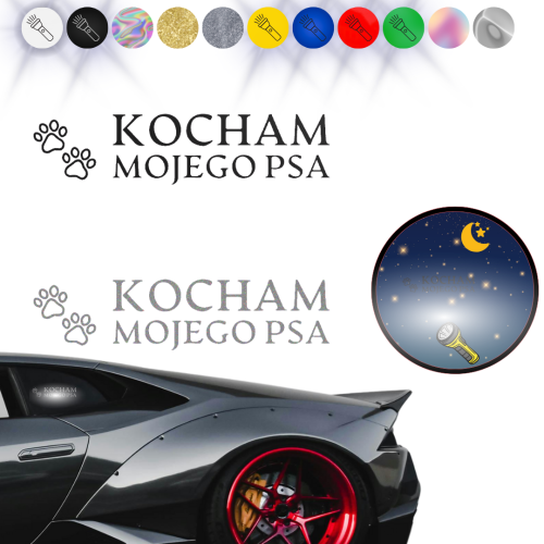 Kocham Mojego Psa ŁAPY W02 - Naklejka na samochód na auto ODBLASKOWA