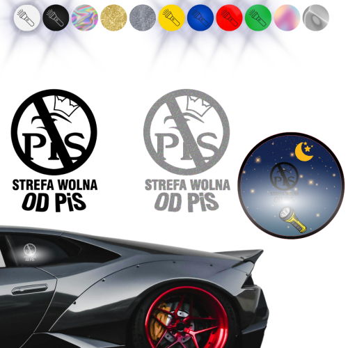 STREFA WOLNA OD PIS Naklejka na samochód na auto - ODBLASKOWA