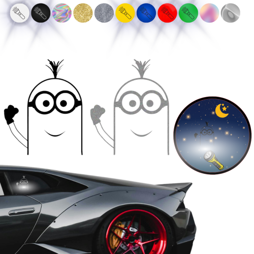 MINIONEK W01 - Naklejka na samochód na auto - ODBLASKOWA 