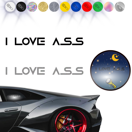 I LOVE ASS - Naklejka na samochód na auto - ODBLASKOWA 