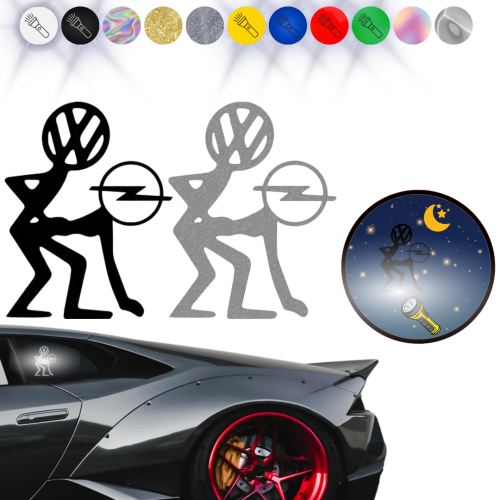 VW vs OPEL - Naklejka na samochód na auto - ODBLASKOWA 