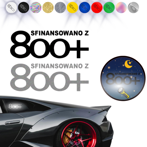 SFINANSOWANO z 800+  - Naklejka na samochód na auto ODBLASKOWA