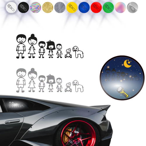 RODZINA Dzieci w Aucie - Naklejka na samochód ODBLASKOWA