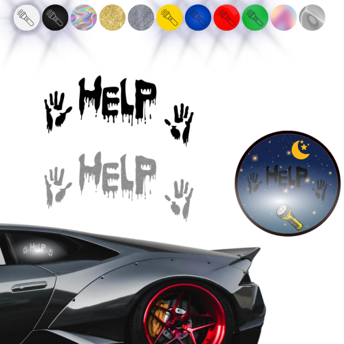 Krwawe ręce HELP - Naklejka na samochód na auto ODBLASKOWA