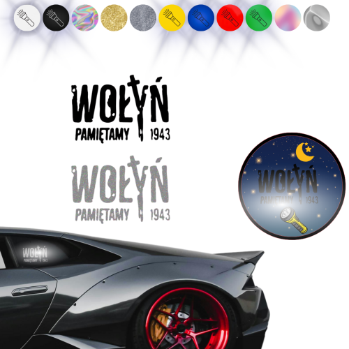 WOŁYŃ 1943 PAMIĘTAMY W01 - Naklejka na samochód na auto ODBLASKOWA