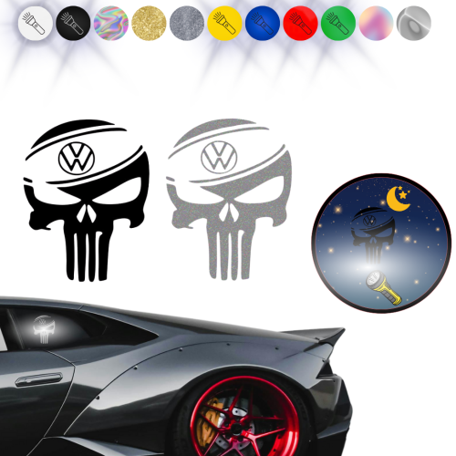 VW PUNISHER CZASZKA - Naklejka na samochód na auto ODBLASKOWA
