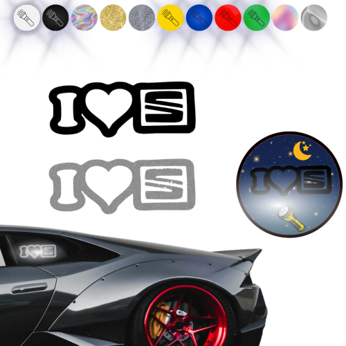I LOVE SEAT Logo - Naklejka na samochód na auto ODBLASKOWA