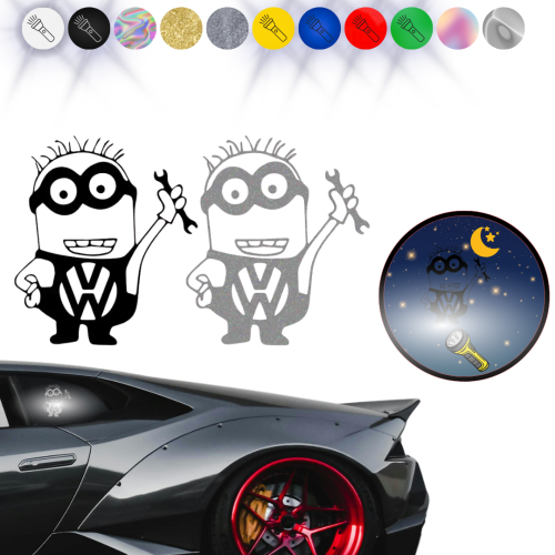 MINIONEK VW  - Naklejka na samochód na auto - ODBLASKOWA 