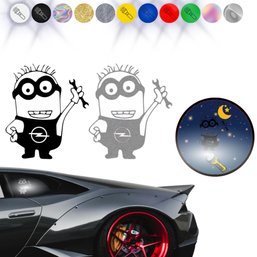 MINIONEK OPEL - Naklejka na samochód na auto - ODBLASKOWA