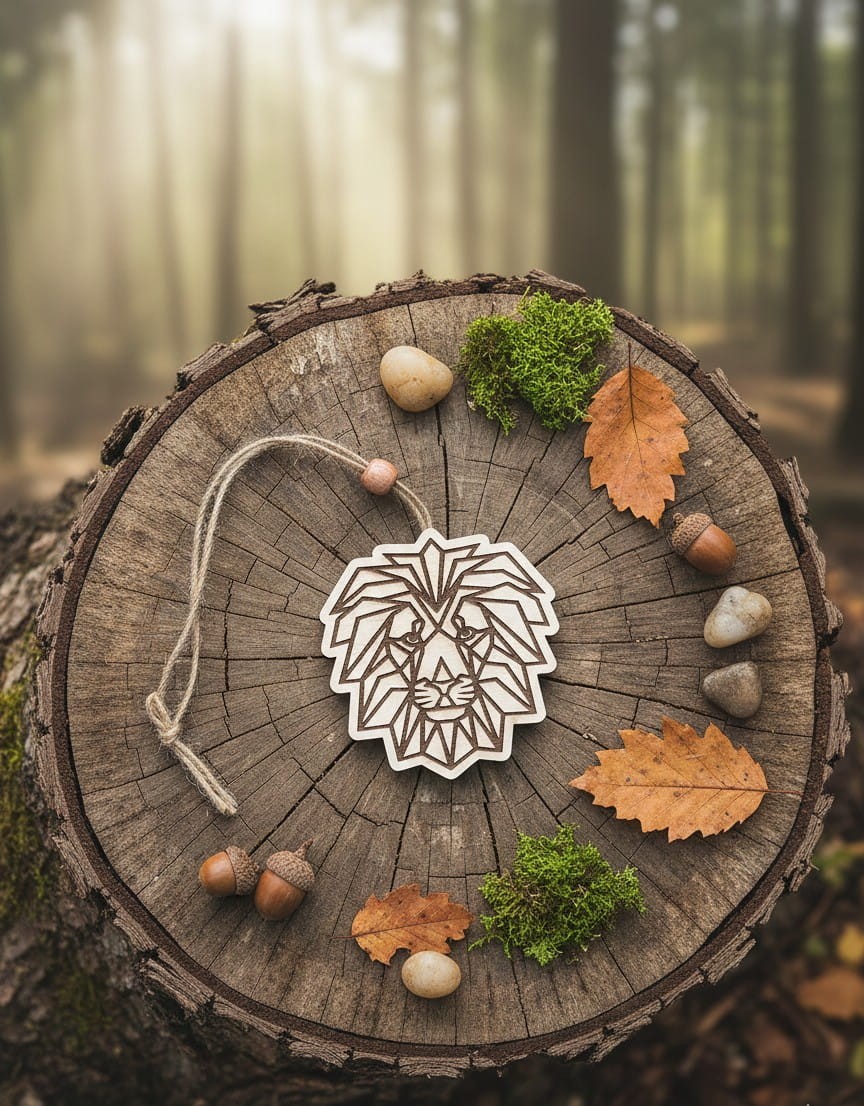 drewniana zawieszka lew