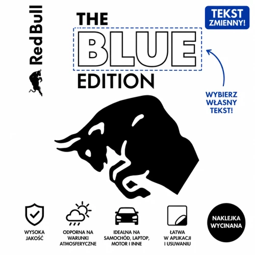 Naklejka RedBull Style + Własny Tekst | Zestaw Na Boki Auta – Personalizowany Kolor i Napis!